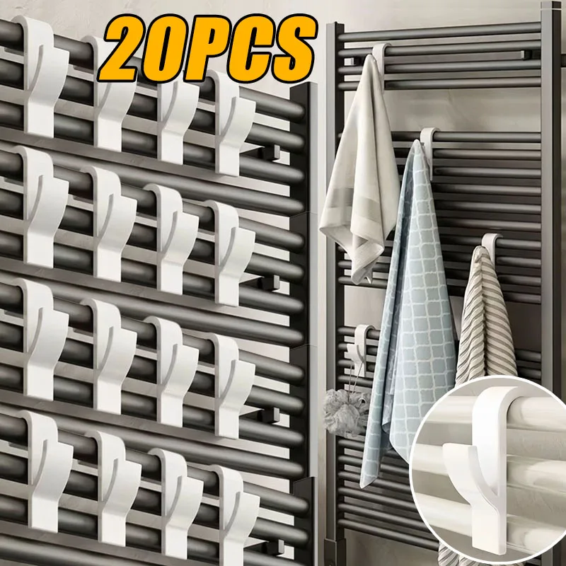 20pcs Bathroom Hanger Clips Heated Towel Radiator Rail Hook Holder Multifunction Drying Rack Hook Towel Clothes Storage Hanger