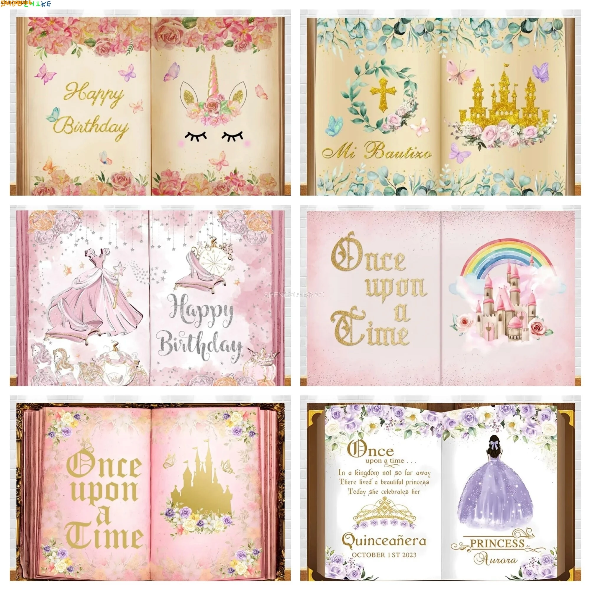 

Castle Princess Fairy Tale Book Photography Backdrops Flower Butterfly Girl Birthday Wedding Photo Studio Background BO-01