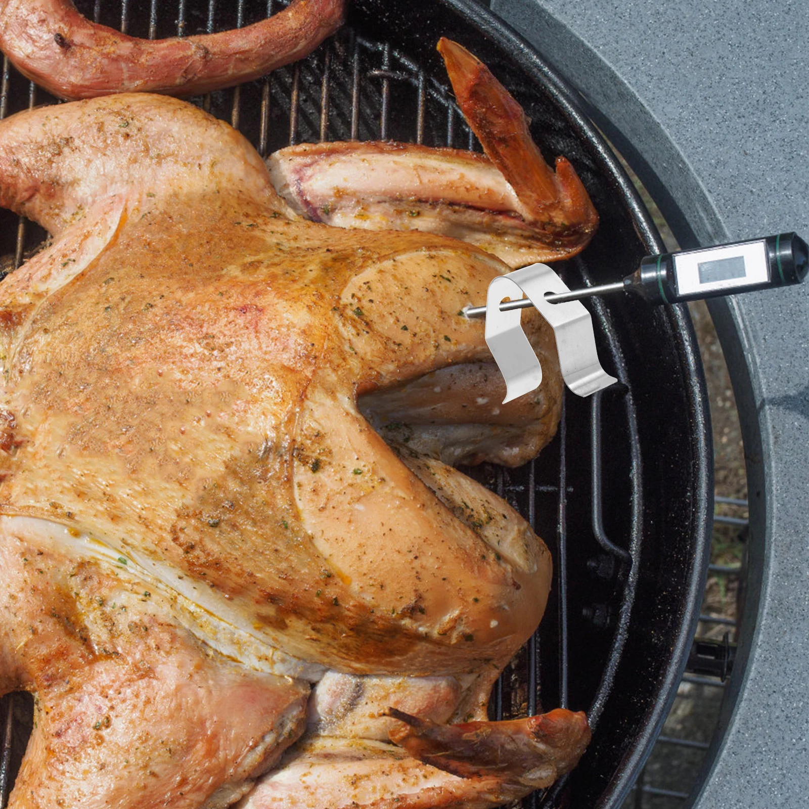 

4 Pcs Thermometer Clips Stainless Steel Great for Smokers Grills Ovens BBQ Coffee Pot Oil Pan Lightweight Portable Easy