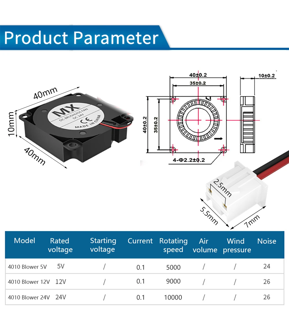 RAMPS 4010 5/12/24V Cooling Turbo พัดลม Brushless 3D ชิ้นส่วนเครื่องพิมพ์2Pin สำหรับ Extruder DC Cooler blower Part 40X40X10มม.พัดลมพลาสติก