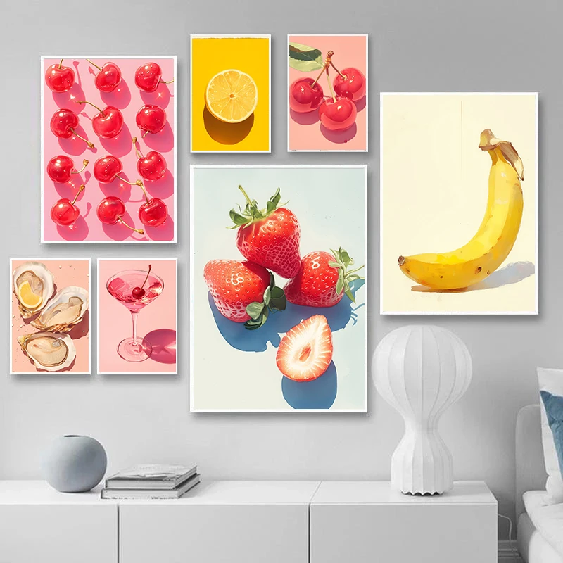 Exquisite And Fashionable Fruit Drinks And Oyster Food Art Posters Canvas Printing Home Kitchen Restaurant Wall Decor Painting