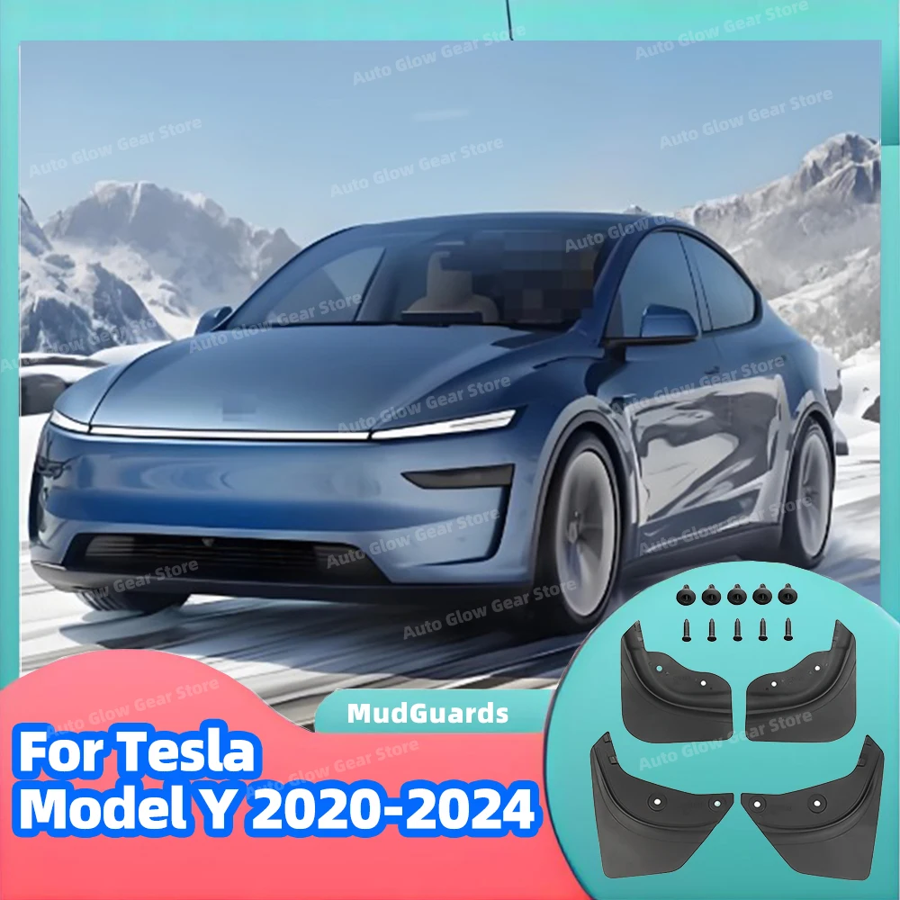 

1 комплект брызговиков для Tesla Model Y 2020 2021 2022-2024, брызговики, крыло без сверления, без ленты, всепогодные брызговики, аксессуары