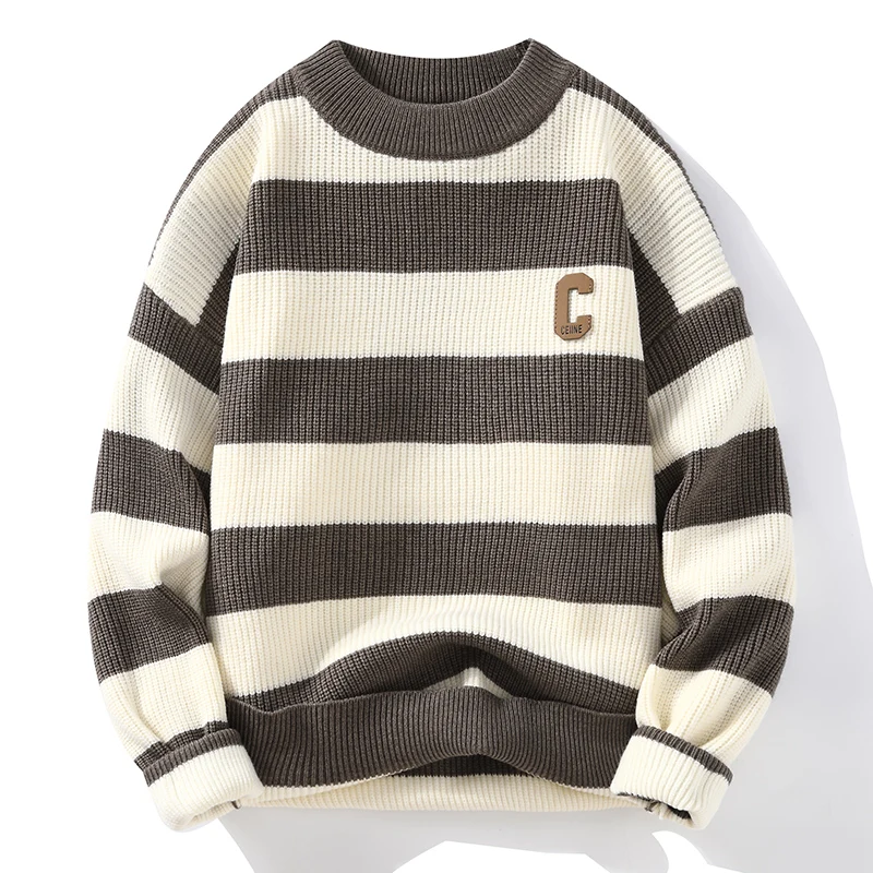 

Thiened Knitted Sweater Men's Autumn Winter Faion Brand Base Layer irt Warm Trendy Long Sve round Ne Polyester Fiber