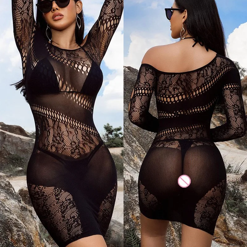 

Short skirt hip hugging skirt mesh jacket hollowed out sexy seductive long sleeved mesh jacket sexy tols woman sexy lingеrie xxx