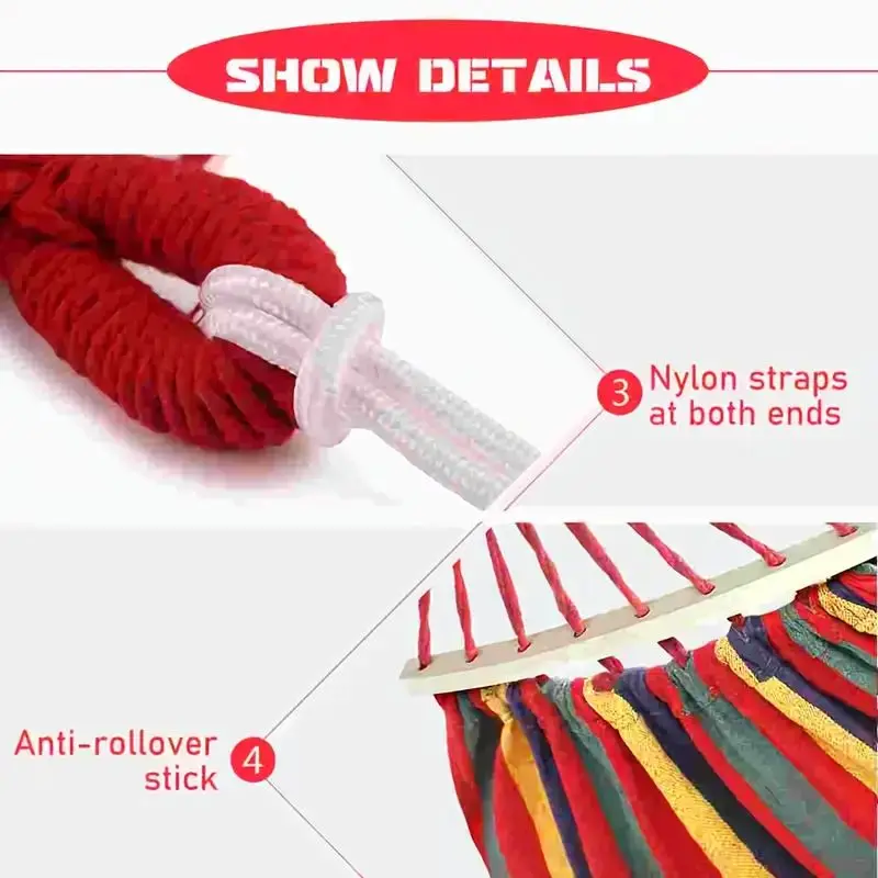 Portable Hammock with Mattress Blue and Red Stripes Straps and Storage Bag Suitable for Camping Outdoor and Indoor Use image 3