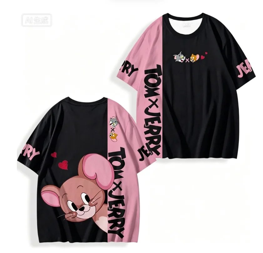 2026 Sommer Herren- und Damen-Kurzarm-T-Shirt mit Tom und Jerry Cartoon-Print, schnelltrocknend, Rundhals, lässig, passend für die ganze Familie – Detail 4