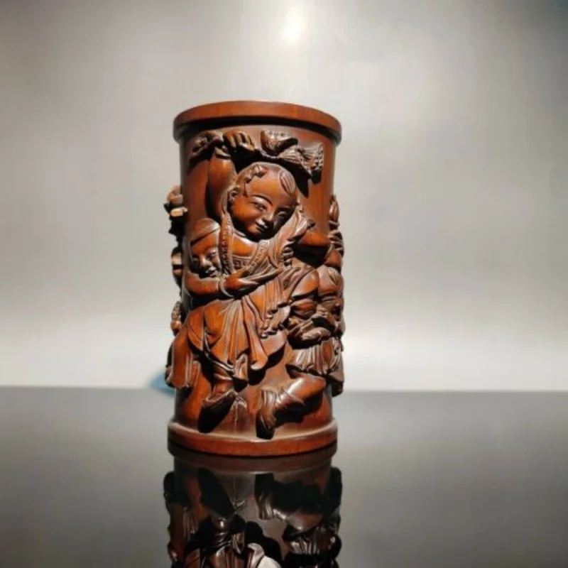 pot-de-brosse-en-bois-chinois-sculpture-asiatique-sculptee-decoration-de-maison-pour-enfants-collection-d'art