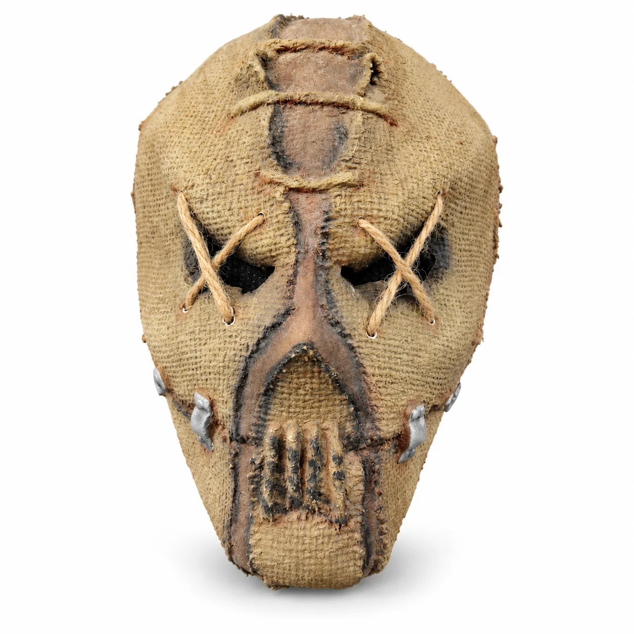 Totenkopfmaske im Jute-Look, Ganzkopf-Vogelscheuche-Kostümmaske mit X-Stich-Augendetails für Halloween-Party und Cosplay
