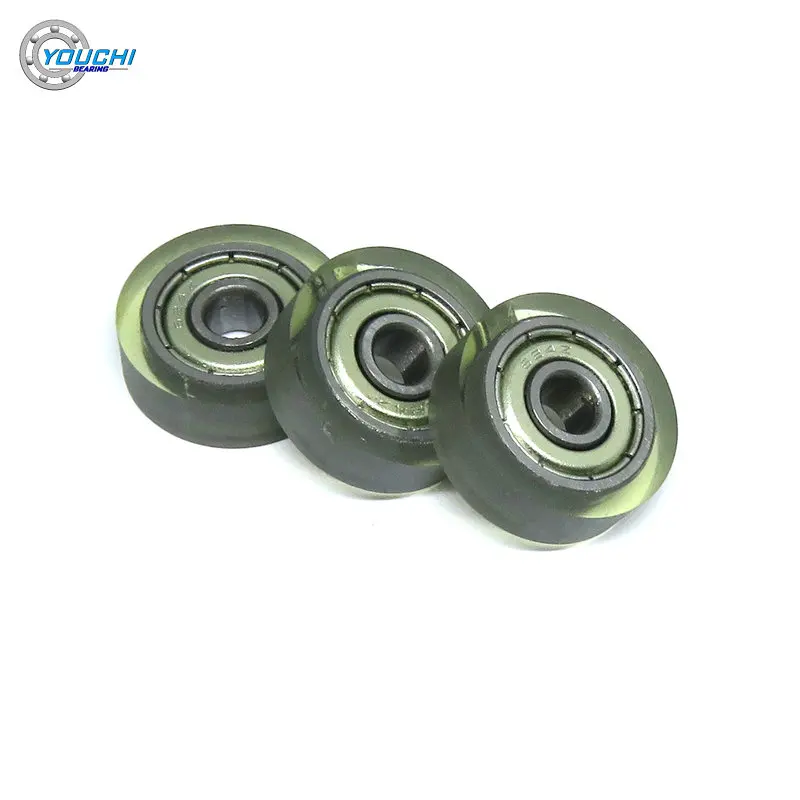 10pcs 4x16x5 Polyurethane TPU PU Ball Bearing Coated Roller PU62416-5 OD16mm Bore 4mm Soft Rubber Pulley Wheel 4*16*5