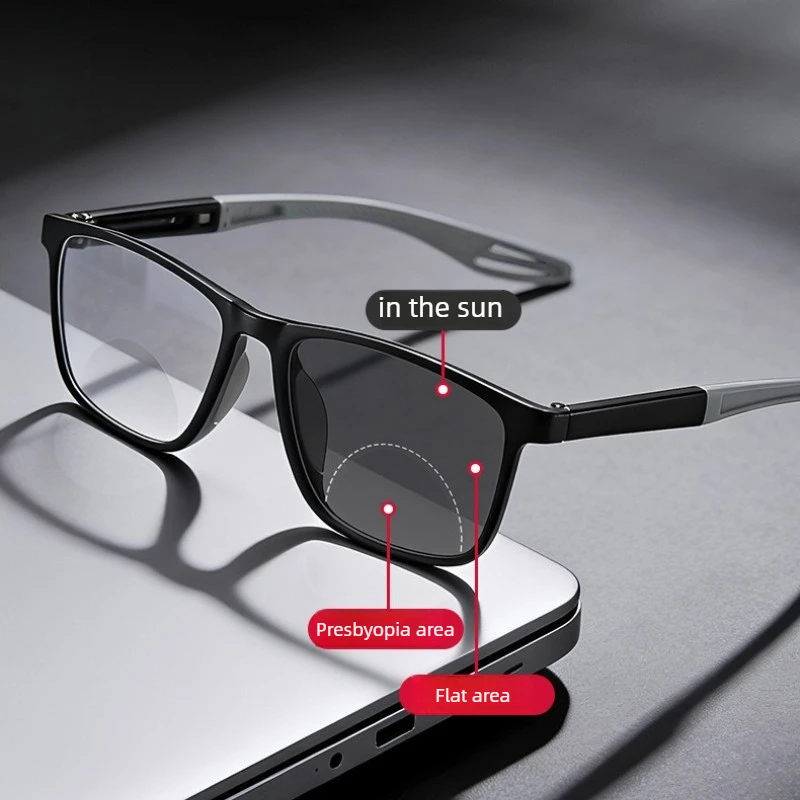 New Sport-Style Ultra-Lightweight Photochromic Presbyopia Glasses High-Definition Anti-Blue Light Bifocal Reading Eyewear