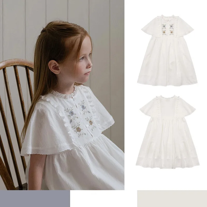 

2024 New Summer Baby Girls Princess Elegant Smocked Dresses Flower Printing Kids Girls Solid Handmade Smocking Dresses Cotton