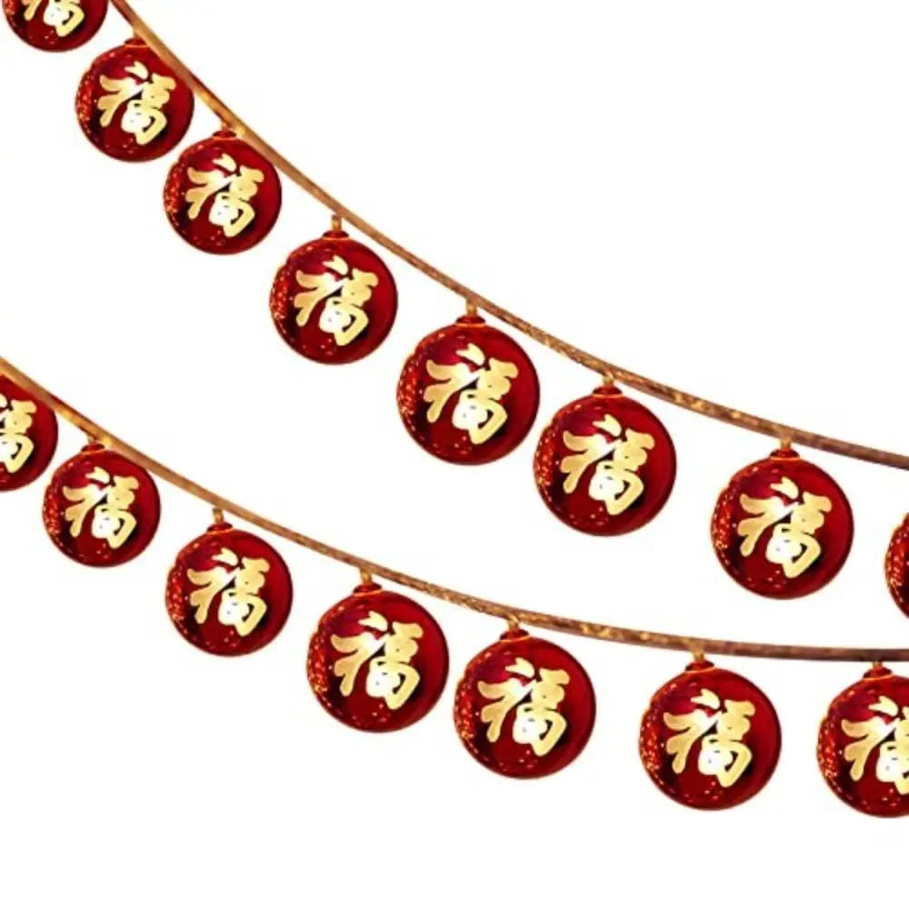 Grandes cuerdas de linterna roja de Año Nuevo, bolas de plástico, iluminación LED, luces de cadena de personajes Fu, luces de cadena de ahorro de energía