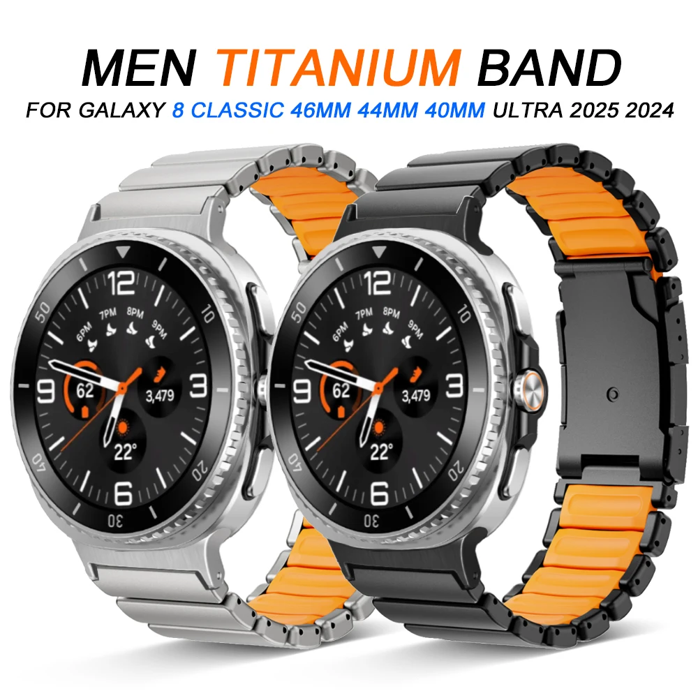 

Титановый ремешок для Samsung Galaxy Watch 8 Calssic 46 мм 8 44 мм 40 мм Металлический резиновый ремешок для Galaxy Watch Ultra 2025 Роскошный браслет