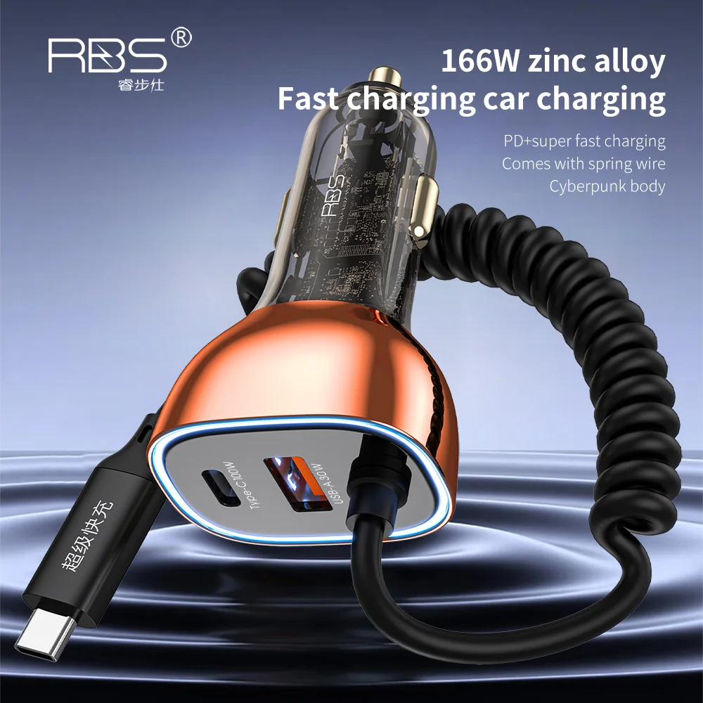 166W USB Car Charger Quick Charge QC4.0 QC3.0 FCP AFC Type C Car USB Fast Charging 3 in 1 Fast Charging Cable for IPhone Huawei