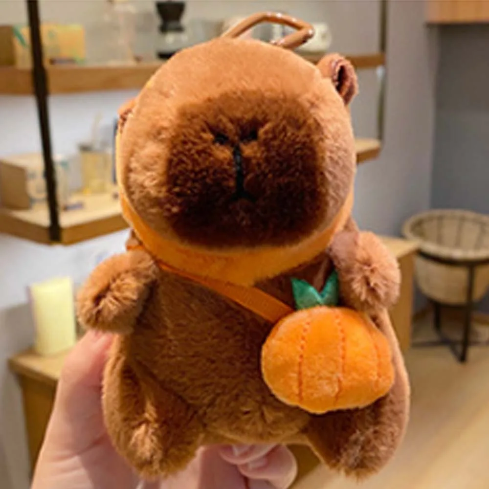 Khaki Soft Capybara Key Ring Cross Dressing Persimmon Plush Animal Pendant Fur PP Cotton Shaking Sounding Toy Gift