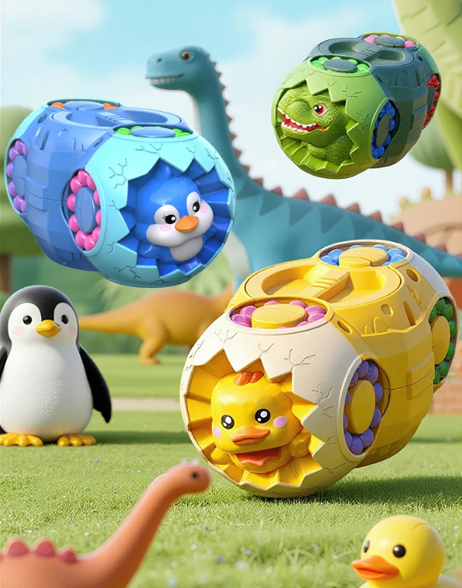Animal Bean Cube Fidget Toy, 8 Sided Rotating Magic Beans Puzzle, Dinosaur Duck Penguin Educational Stress Relief Toy for Kids