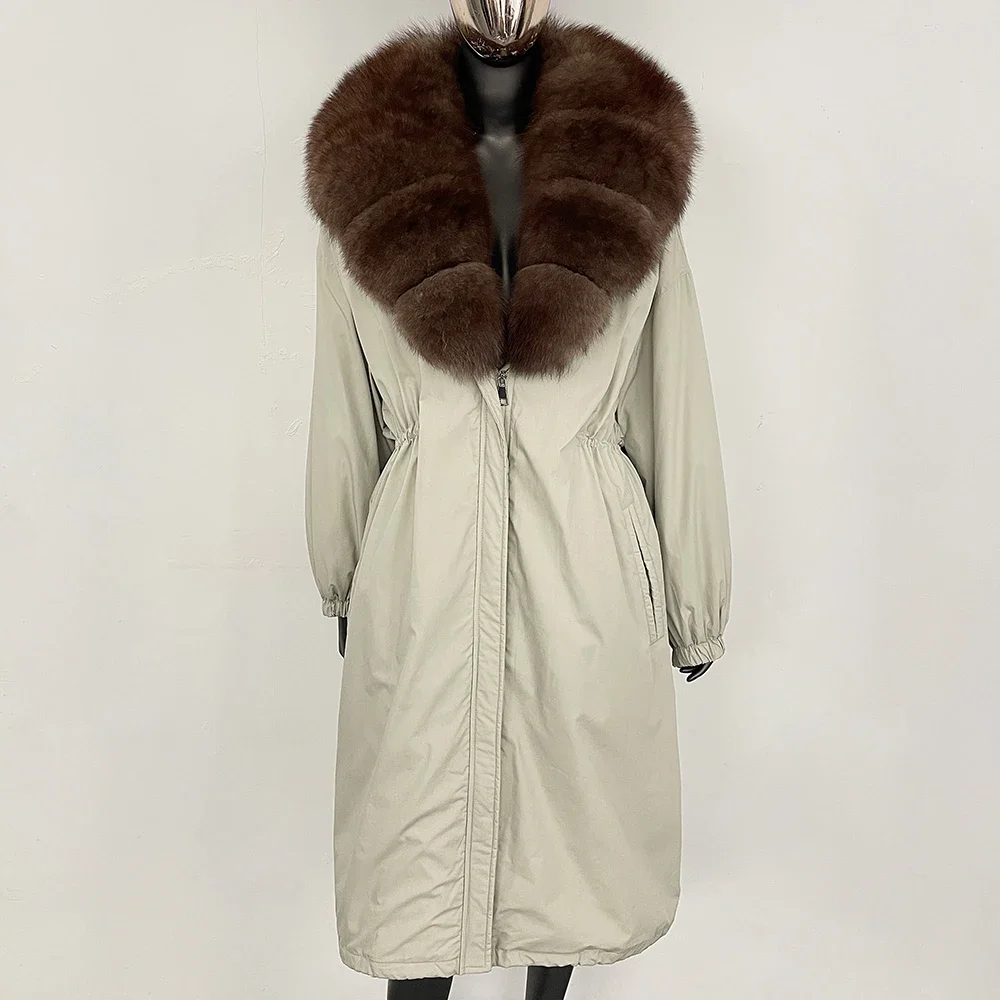 Daunenjacke, leicht, Puffer-Damen, echtes Fell für Damen, natürliches Fuchspelz, echter Mantel, lang, neu in Mänteln und Jacken, Damen-Winter