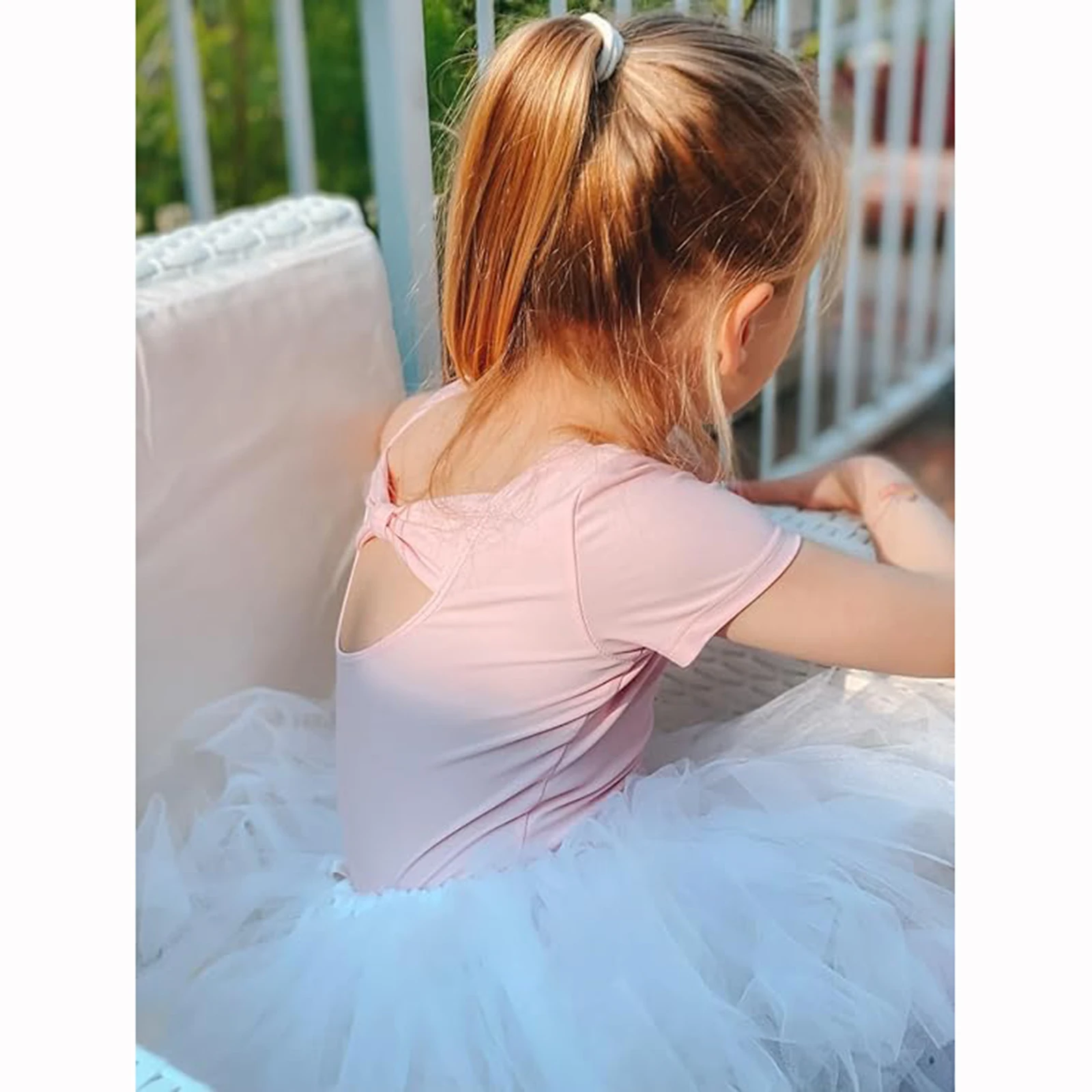 SPEERISE Classy Short Sleeve Bow Back Ballet Leotards for Girls, Dance Gymnastics Leotard Unitards Biketards for Girls