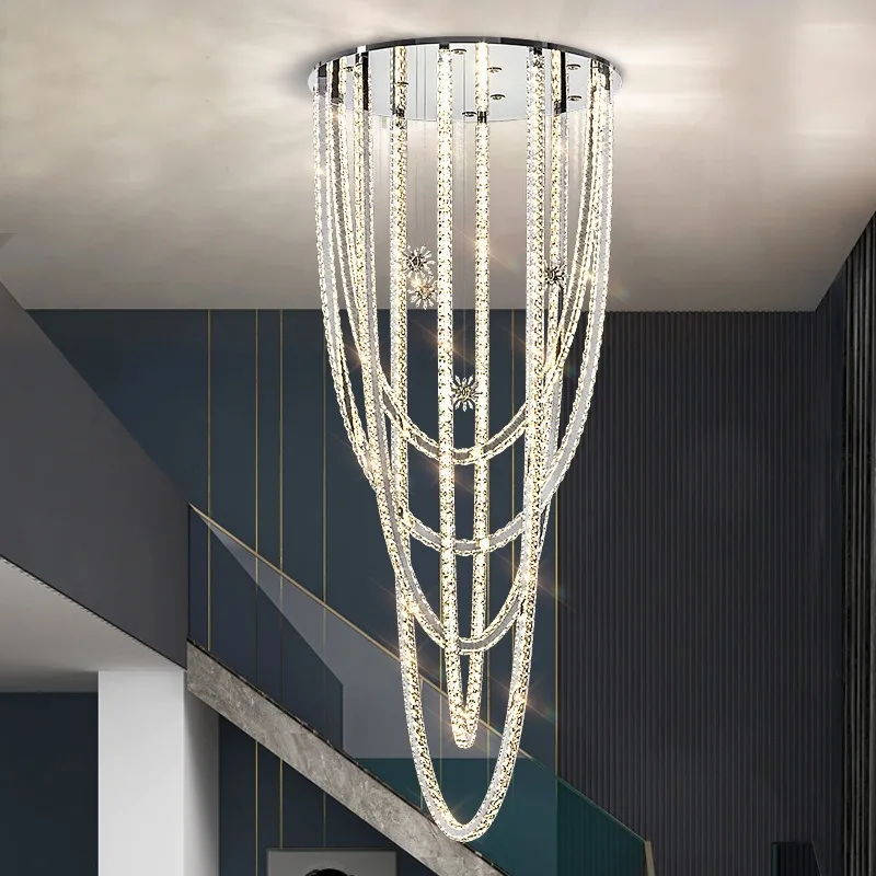 Stairs Long Chandelier Light Luxury Art Rotary Guide Restaurant Crystal Italian Hollow Floor High Lobby Duplex Villa