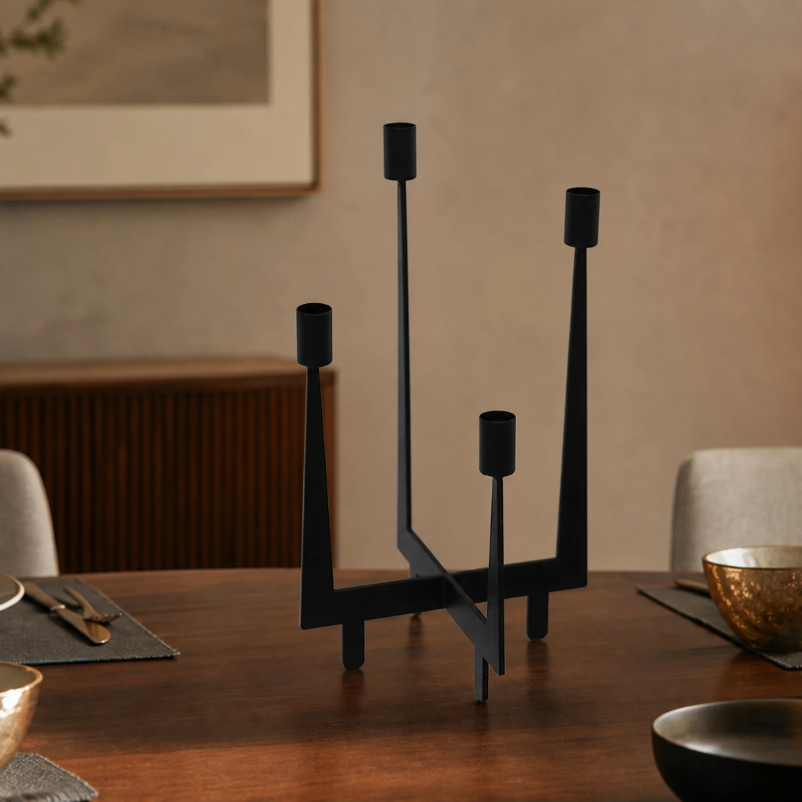 Geometric Candle Holder Modern Candle Holder with Four Cups Tabletop Candelabra Sophisticated Decor Versatile view 4