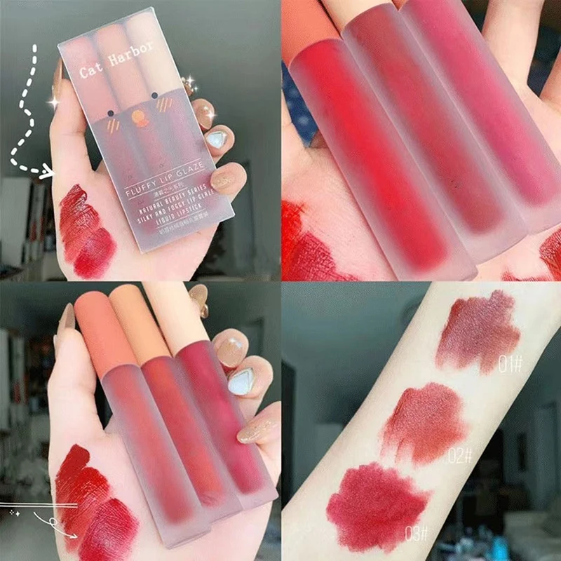 Rossetto liquido a 3 colori Lucidalabbra opaco Cosmetico Smalto per labbra leggero Tinta per labbra a lunga durata Trucco labbra impermeabile