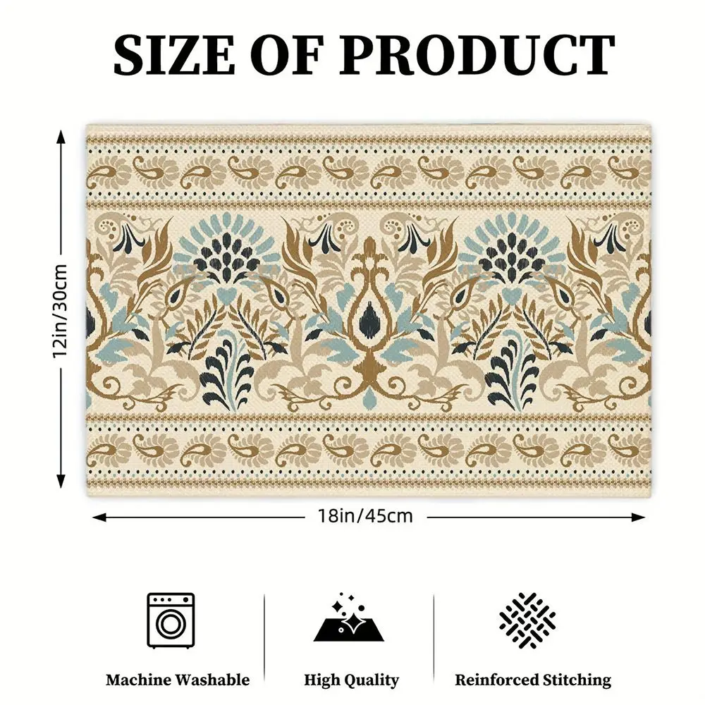 Ethnic Beige Printed Placemat, Non-Slip Table Pad, Plate Protector Suitable for Daily Home Use and Wedding Dining Decoration