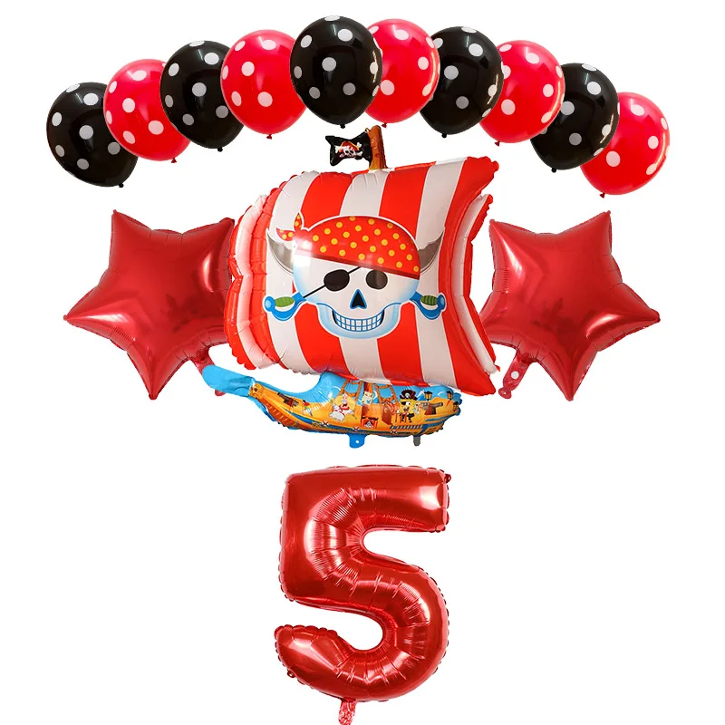 14pcs Pirate Ship Balloons Polka Dot Skull Helium Balloon Boy Birthday Party Decoration Baby Shower Halloween Party Decor Globos