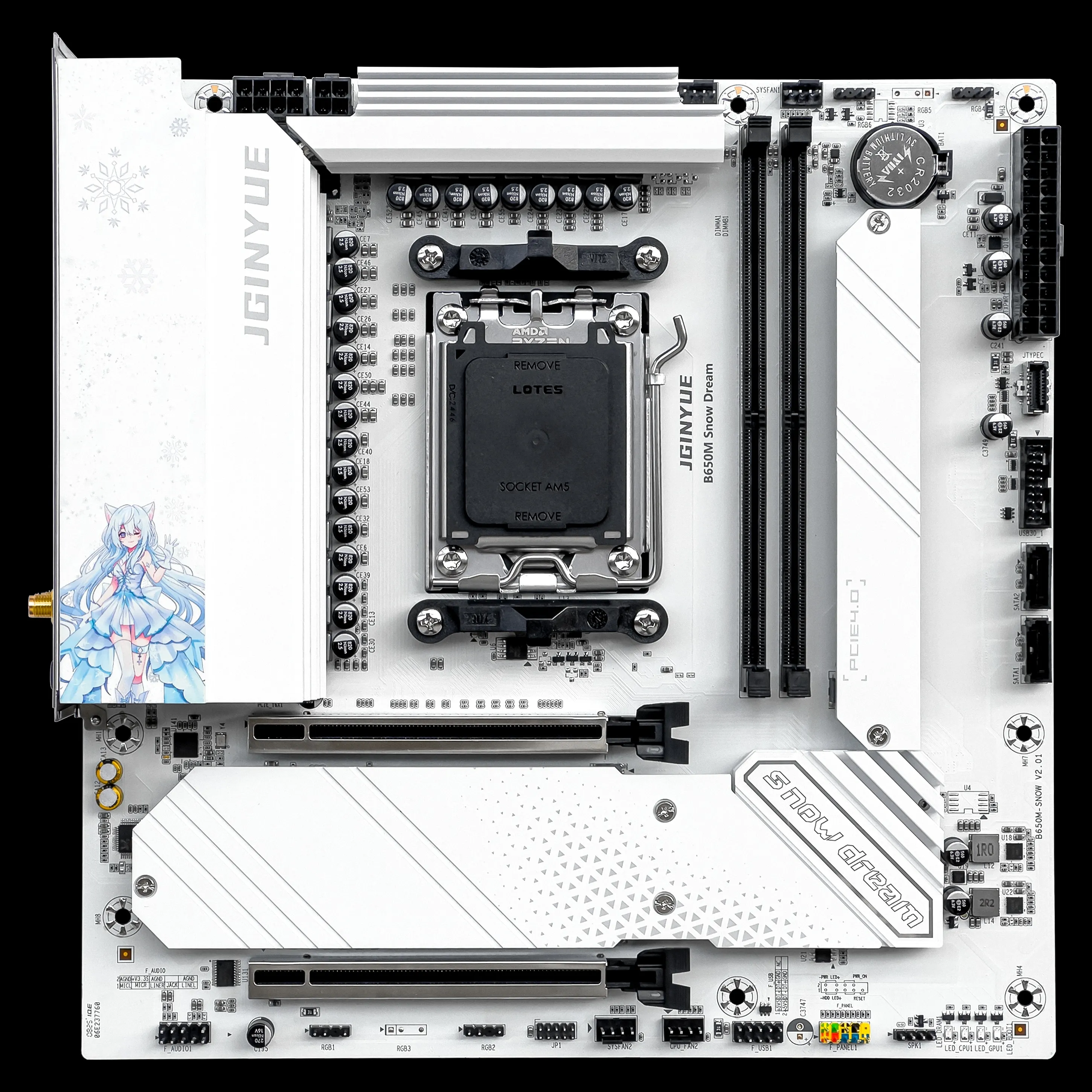 JGINYUE B650M Snow Dream WiFi Motherboard M-ATX Für Ryzen7000/8000/9000series MAX 9800X3D/9950X3D DDR5 RAM PCIe4.0x16*2 M.2*3