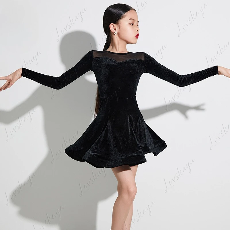 Lateinischer Tanz-Trainingsanzug für Kinder, professionelles Performance-Outfit mit breitem Rock für Mädchen, hochwertiger neuer Herbst-Winter-Stil