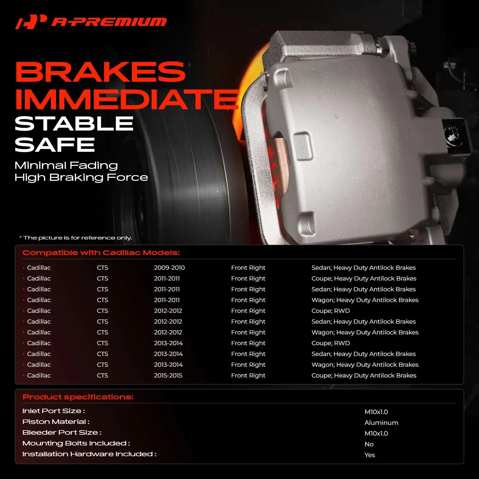 A-Premium Front Right Disc Brake Caliper with 6 Piston for Cadillac CTS 2009-2015