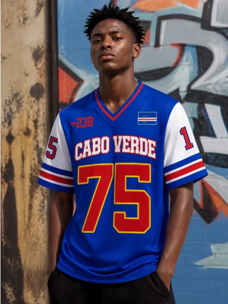 3D Printed Men's Casual T-Shirt with V-neck Streetwear Casual Sports T-Shirt Men's and Women's T-Shirt Cape Verde Fan T-Shirt