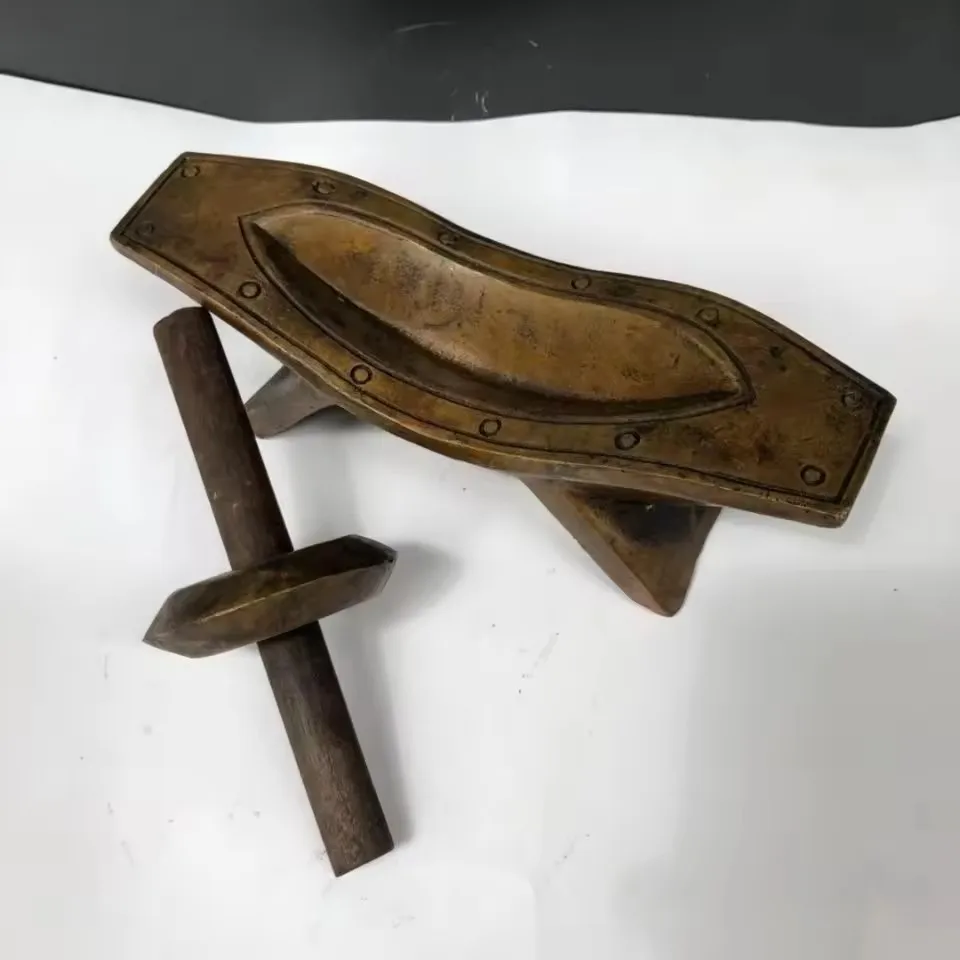 Brass large pounder Chinese pharmacy herbal medicine mill traditional Chinese medicine equipment vintage bronze collection orn