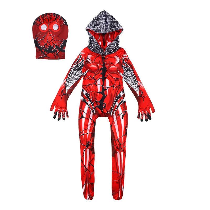 بدلة ريد جوين ستايسي سبايدر زي البطل الخارق الأحمر المطبوع بذلة بقلنسوة قناع الهالوين زي تنكري لعمر 3-12 سنة
