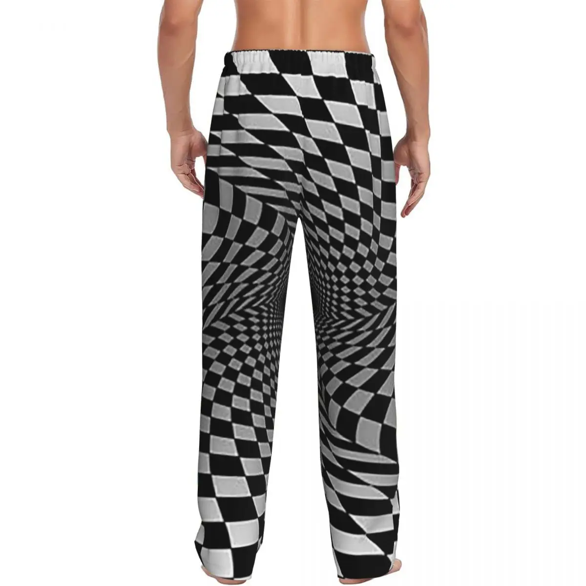 Custom Grid Wormhole Geometric 3D Vortex Illusion Men Pajama Pants Lounge Sleep Sleepwear Bottoms with Pockets