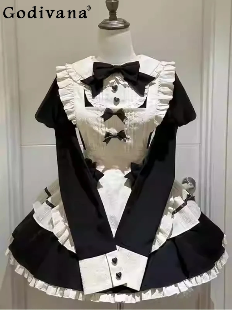 Dark Gothic Maid Vintage Elegant Spring Autumn Lolita Dress Removable Long Sleeve High Waist A-line Age Reduction Girl Dress