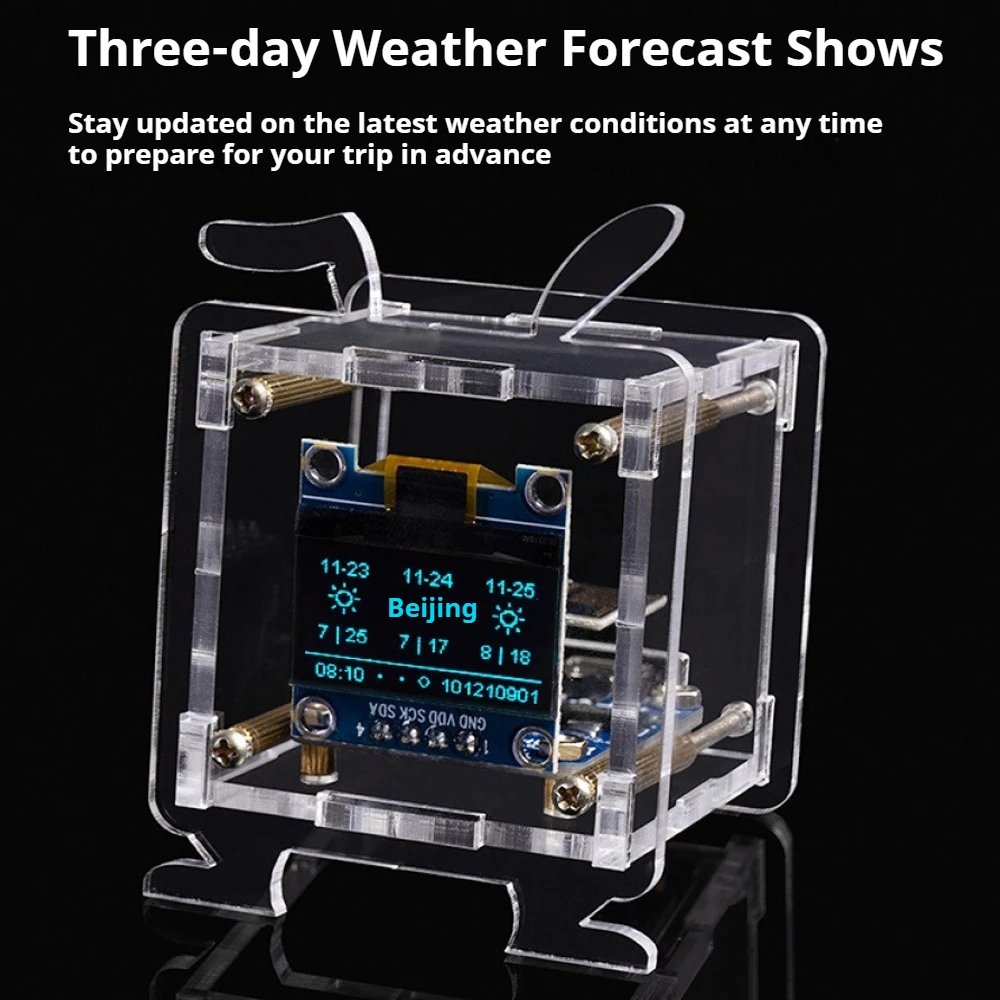 ESP8266 Mini Weather Forecast Clock Diy Kit 0.96 Inch Oled Display Support 2.4G Wifi Networking with Case Welding Practice Kit