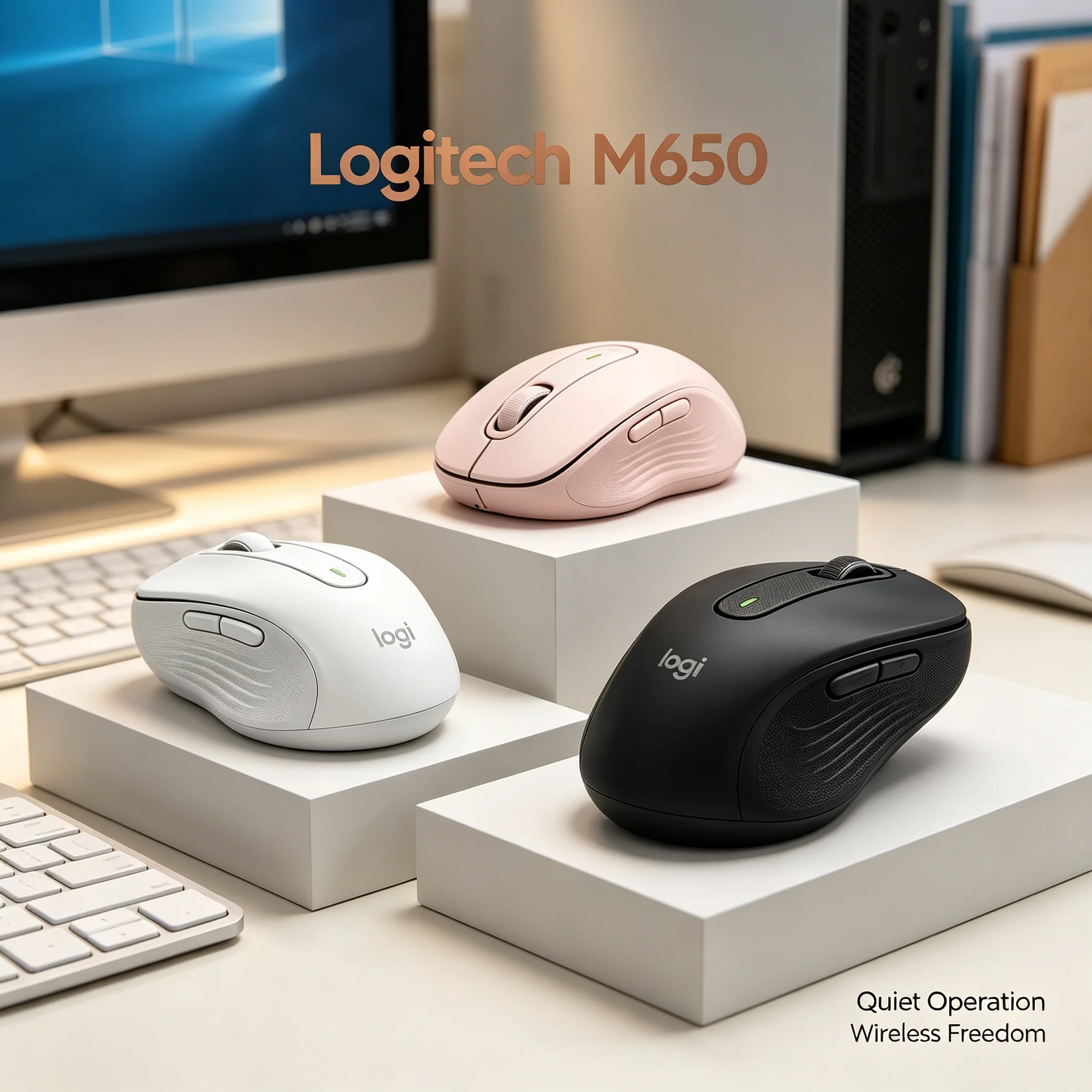Logitech Signature M650 Multi-Device Ergonomic Wireless Mouse Silent Clicks Customizable Side Buttons For Desktop PC Mac Chrome