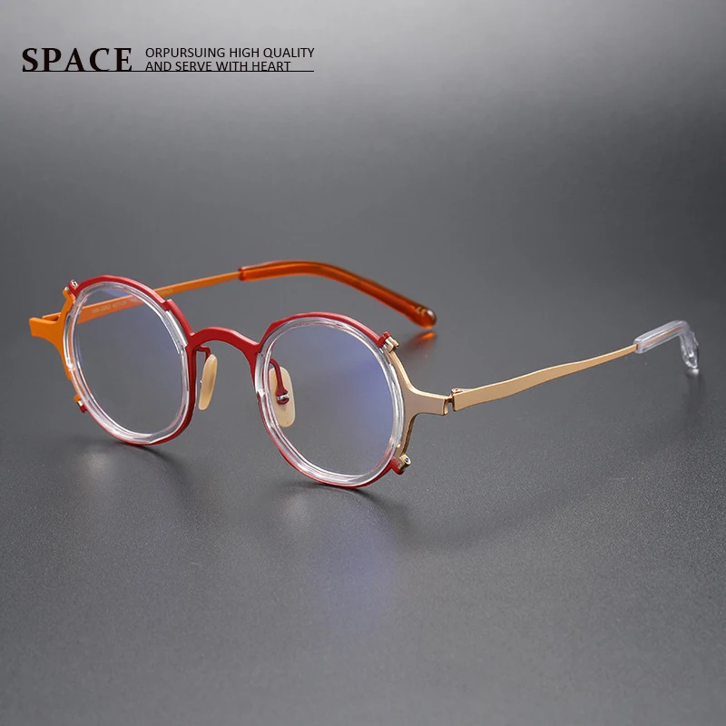 Pure titanium fashion vintage frames Top quality Men Handcrafted designer round women optical glasses with customizable lenses