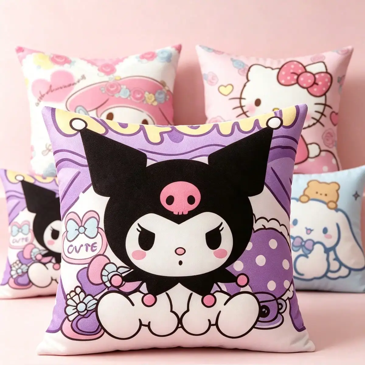 Sanrio throw pillow cover featuring a double-sided print design; measures 45 x 45 cm (pillow insert not included).