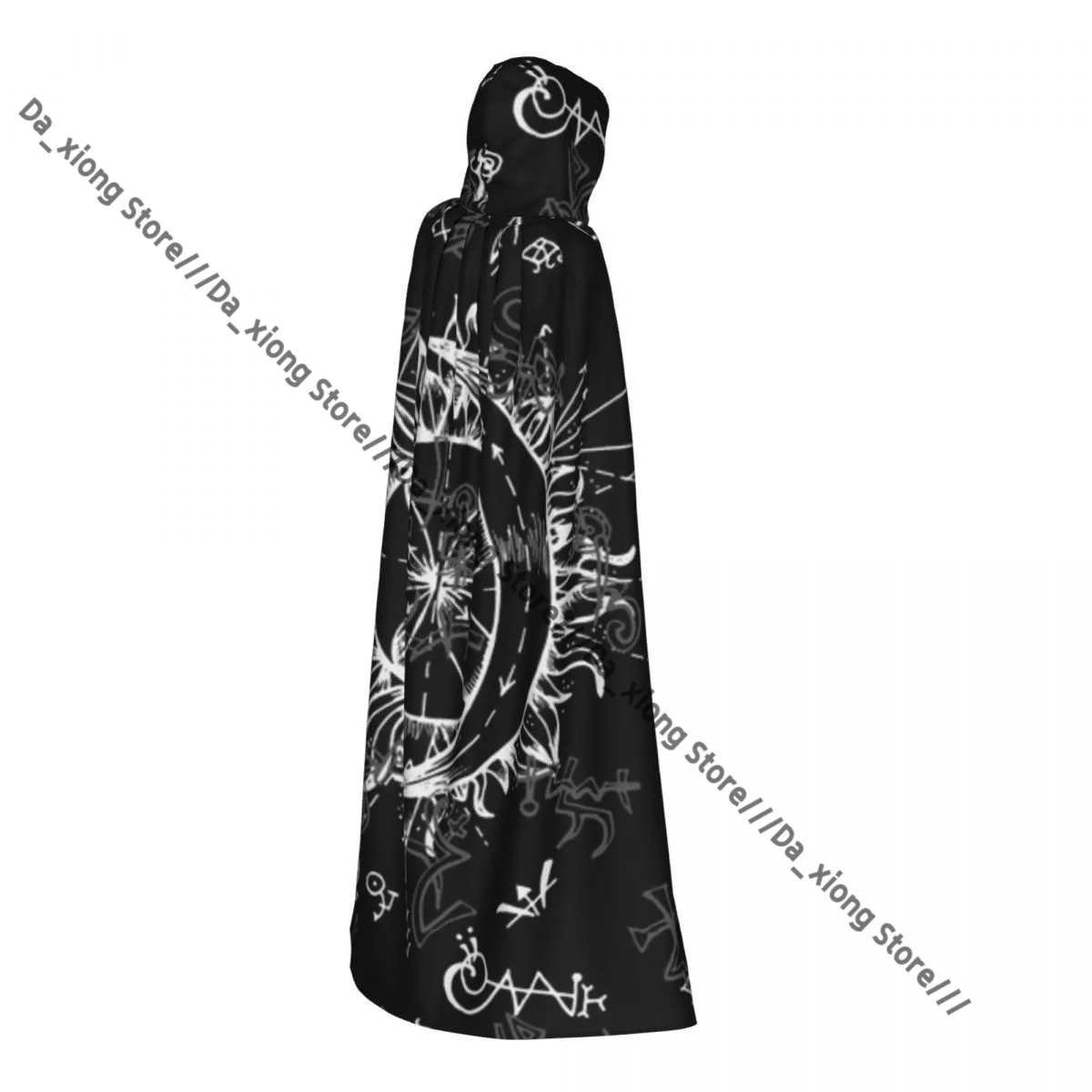 Unisex Halloween Cloak Sun And Moon Alchemy Cape Hooded Medieval Costume Witch Wicca Vampire