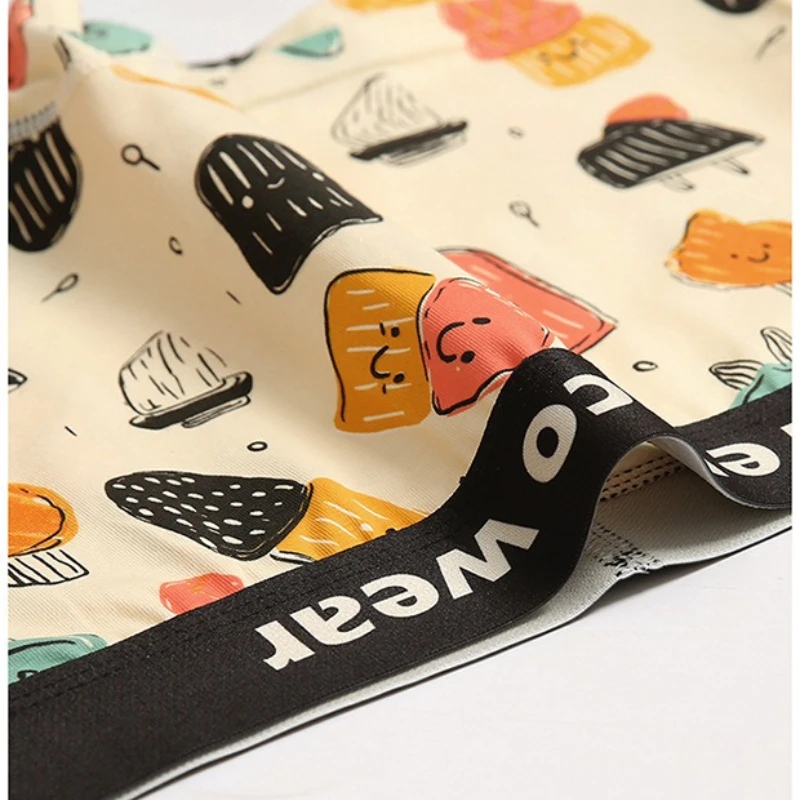 HaleyChan 3Pcs Women\'s Cotton Cartoon Panties Trans Lesbian Gay Wide Brimmed Mid-waist Breathable Panties Lovely Boxer Briefs