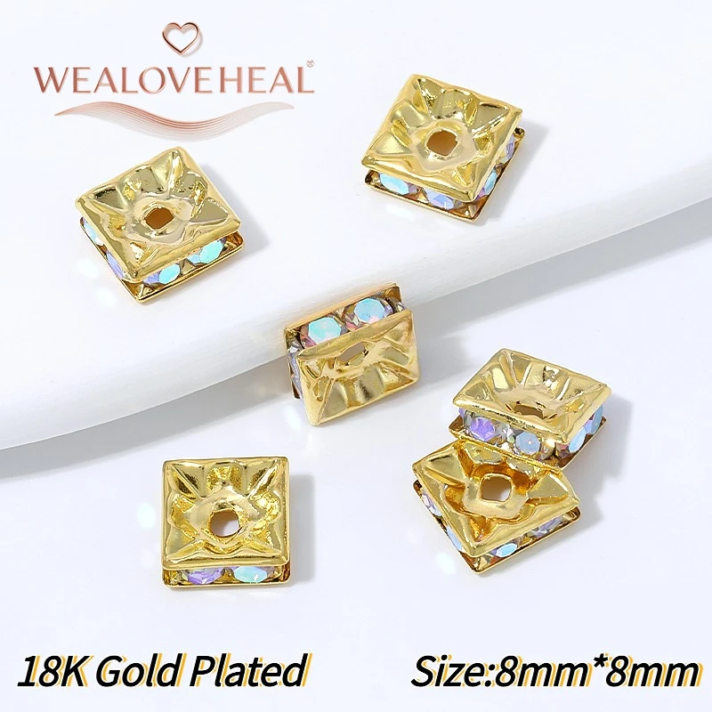20 Stück 18K vergoldete Messing-Strass-Abstandshalterperlen, 6/8/10MM quadratische, runde, gehämmerte Trennperlen, DIY-Perlenherstellungszubehör – Detail 21
