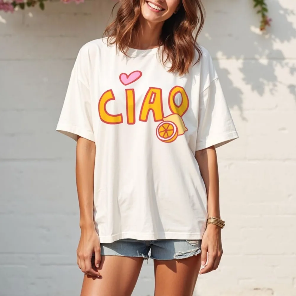 

2025 Ciao Lemon Cotton T-shirt Italian Lemon Graphic Tee Limoncello Shirt Vintage Ciao Bella Italy Shirt Whimsical Aesthetic Top