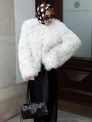 Tossy Female Fluffy Faux Fox Fur Jacket Overcoat Winter Loose Luxury Long Sleeve High Waist Patchwork Coat Women's Outwear 2025