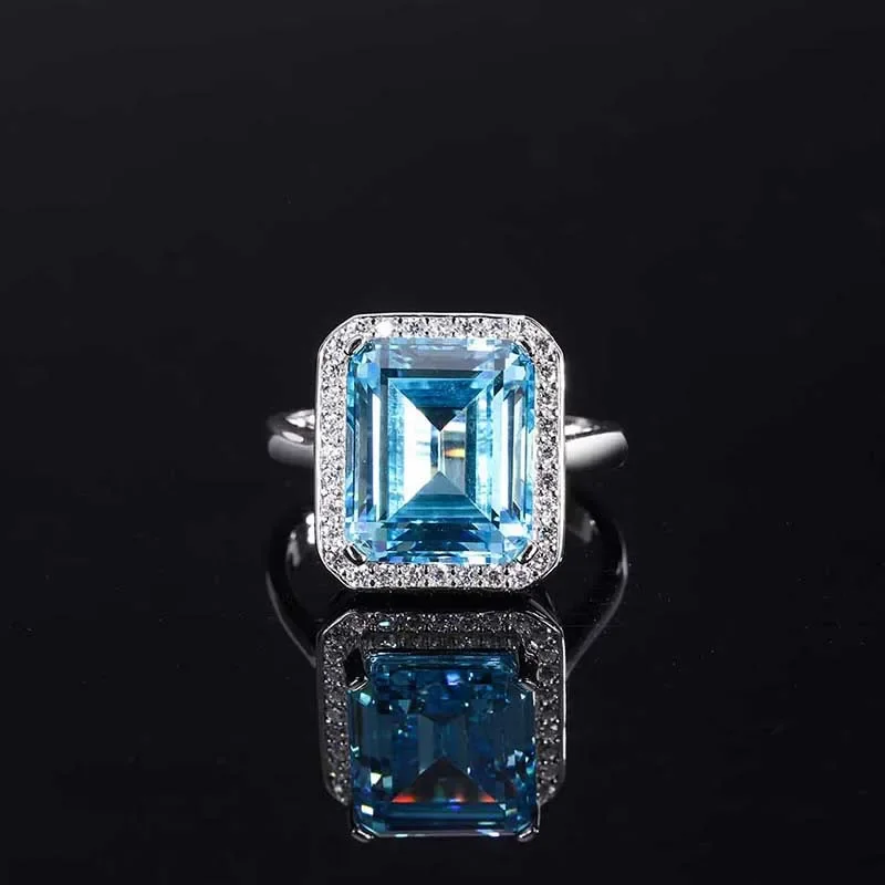 Fashionable Luxury S925 Full body Silver Minimalist Color Treasure Rectangular Ring Main Stone 10 * 12 Wedding Jewelry