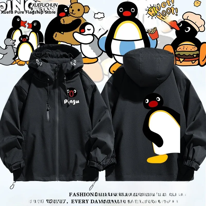 

Куртка Penguin Fly U Cartoon Faionable, ветрозащитная, из полиэфирного волокна, с капюшоном, на молнии, повседневная
