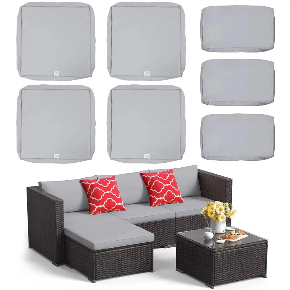 

7Pa Outdoor Seat And Ba Cushions Replacement Covers Fit For 3/5 Pieces 4-Seater Wicker Rattan Patio Furniture Conversation Set