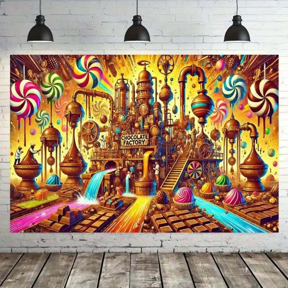 Chocolate Factory Exploration Theme Banner Background, Children's Birthday Party, Home Decoration Photography Background Cloth