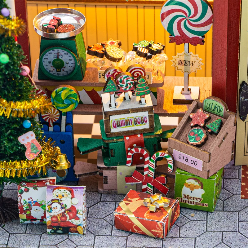 Diy kits de construção em miniatura de madeira casa de doces casas de bonecas com móveis casas de bonecas para amigos presentes de aniversário