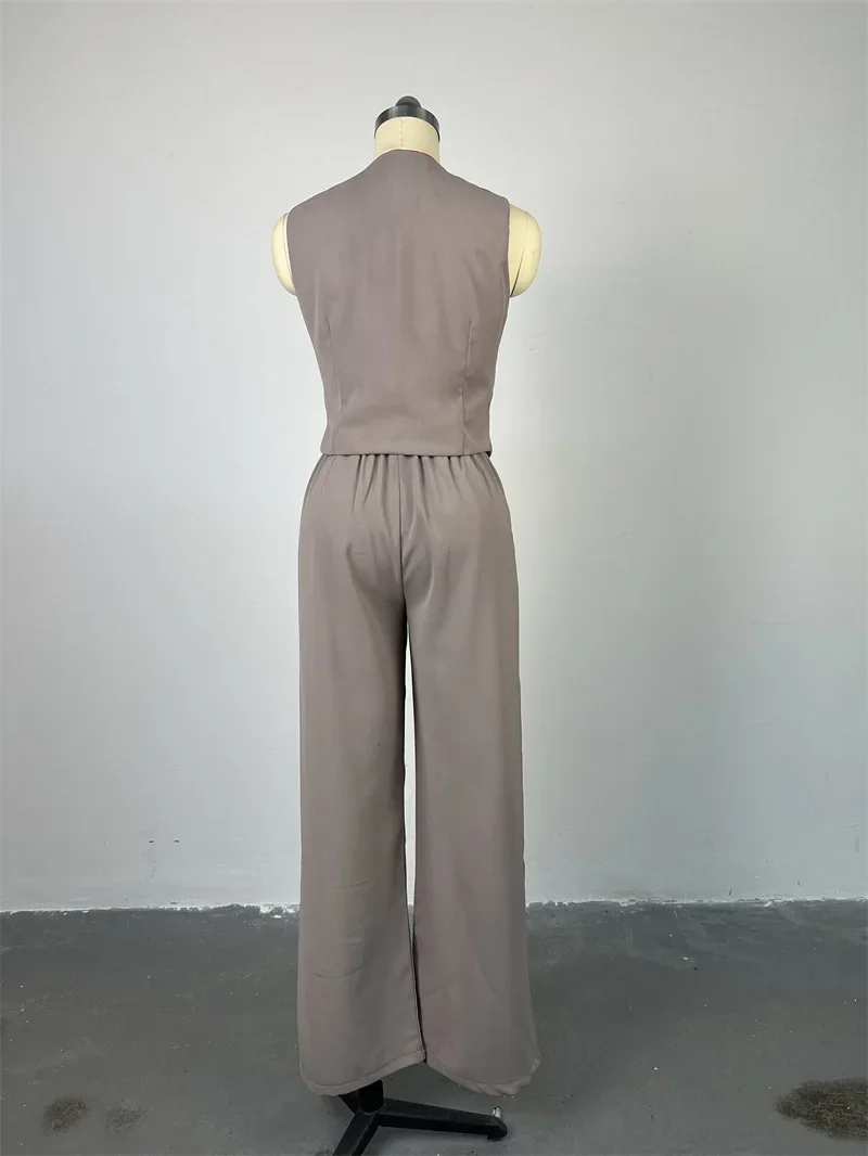 Yuzhexi feminino único breasted colete calças duas peças terno verão chique cinza cáqui commuter blazer pantaloon conjuntos